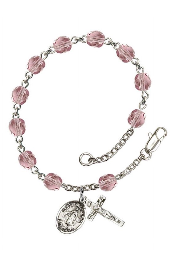 Blessed Karolina Kozkowna Silver Plate Rosary Bracelet 6mm June Light Purple Fire Polished Beads Crucifix 5/8 x 1/4 medal