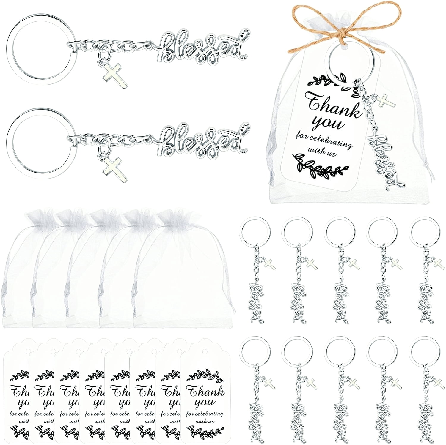 Blessed Keychains Set Of 50 With Cross Charm Ideal For Baptism Gifts