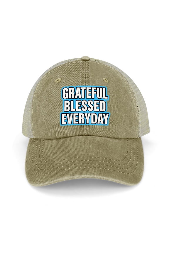 Blessed Khaki Adjustable Trucker Baseball Cap for Men Women, Mesh Snapback Hat