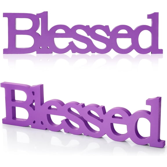 Blessed Letter Table Sign Blessed Standing Letter Table Sign Rustic Wooden Home Standing Decor for Graduation Baby Shower First Communion Christening Decoration(Purple)