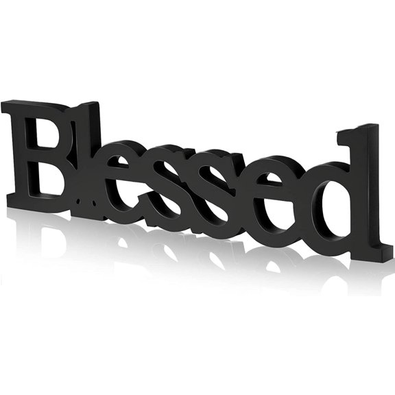 Blessed Letter Table Sign Blessed Standing Letter Table Sign Rustic Wooden Home Standing Decor for Graduation Baby Shower First Communion Christening Decoration(Black)