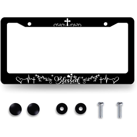 Blessed License Plate Frame Christian License Plate Stainless Steel Funny Accessories Cars Decor 12.2 X 6.2 Inch with 2 Holes and Screws Fits Standard Us Ca Vehicles