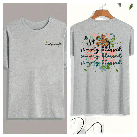 Blessed Life Tee Flower Design Soft Fashion Short Sleeve Round Neck Cotton Comfort Fit Colors Gray S-3XL