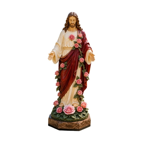 Blessed Light Of Garden Sculpture Statue With Glowing Golden Roses Resin Religious Figurine With LED Light Home Decor Catholic Gift For Altar
