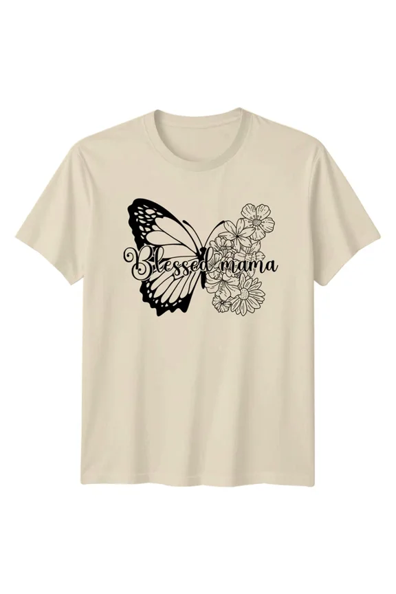 Blessed Mama Butterfly Flower Design T-shirt