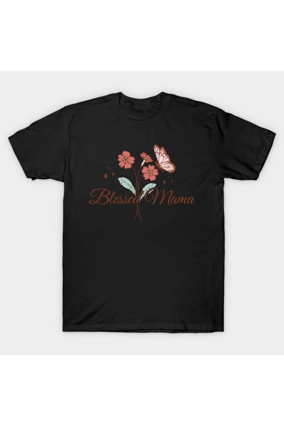 Blessed Mama Classic Elegant Script Typographic Presentation Unisex T-Shirt, up to size 3XL.