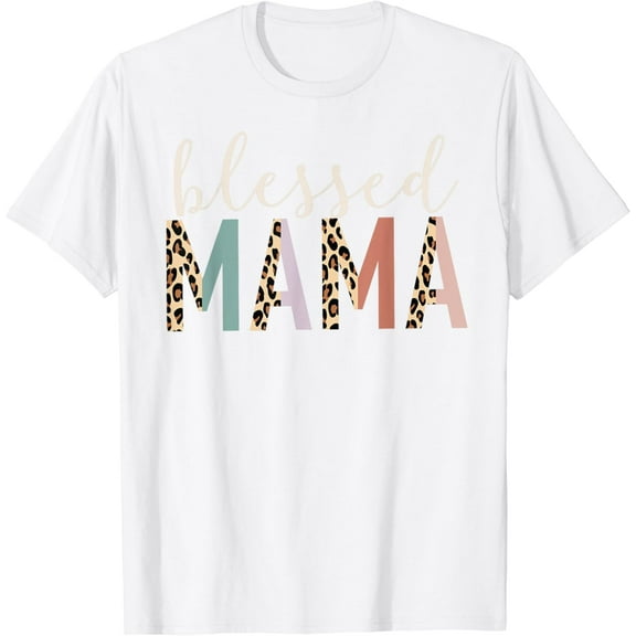 Blessed Mama Cute Leopard Print T-Shirt100% cotton