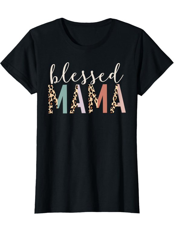 Blessed Mama Cute Leopard Print T-ShirtMen and women, Black T-shirt, size: Extra large S-4XL