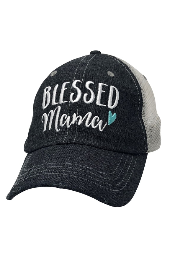 Blessed Mama Embroidered Baseball Hat Mesh Trucker Style Hat Cap Mothers Day Pregnancy Announcement Dark Grey