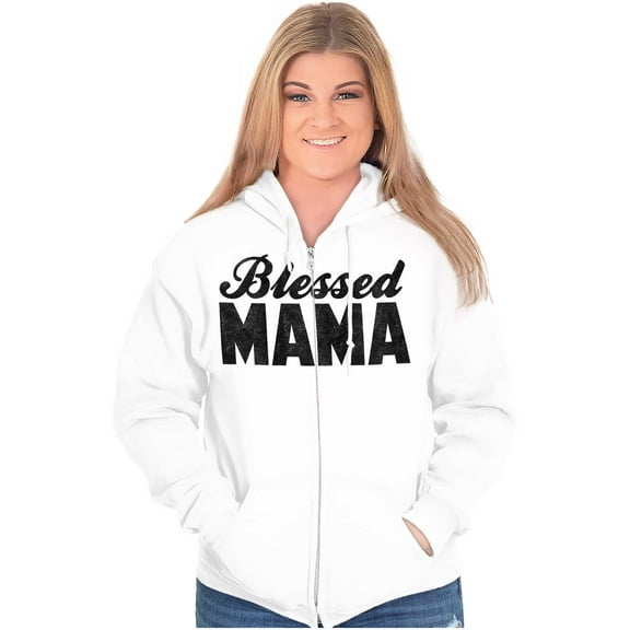 Blessed Mama Grateful Thankful Mother Womens Plus Size Graphic Zipper Hoodie Brisco Brands 5X