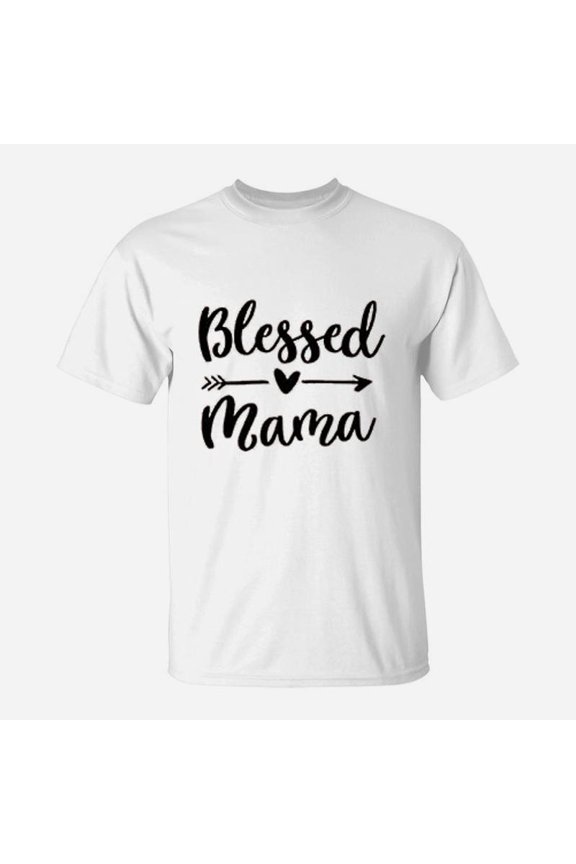 Blessed Mama Letter Printed Graphic Mothers Day TShirt