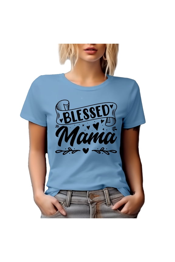 Blessed Mama, Mothers' Day or Birthday, Baby Blue T-Shirt, Small