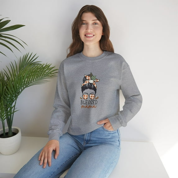 Blessed Mama Sweatshirts, Thanksgiving Sweatshirts, Messy Bun Sweatshirts