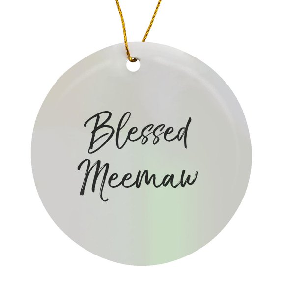3drose, Blessed Meemaw Cursive Flowy Letters Thankful Grandma Typography Text, Circle Porcelain Ornament
