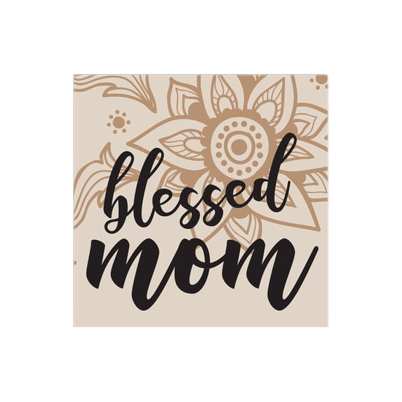 Blessed Mom Caramel Cream Floral 12 x 12 Wood Wall Sign Plaque