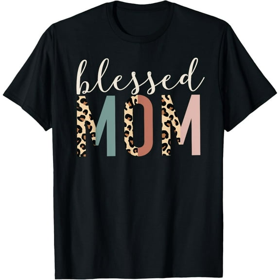 Blessed Mom Cute Leopard Print T-ShirtMen and women, Black T-shirt, size: Extra large