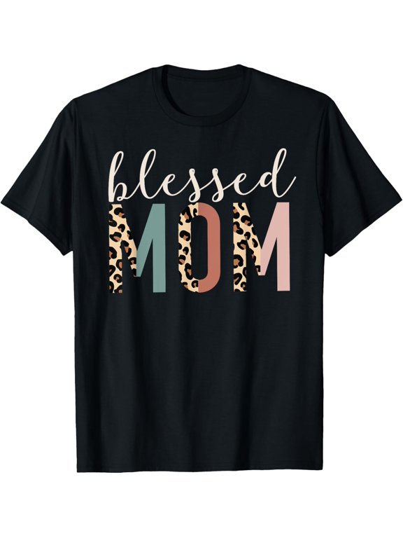 Blessed Mom Cute Leopard Print T-ShirtMen and women, Black T-shirt, size: Extra large