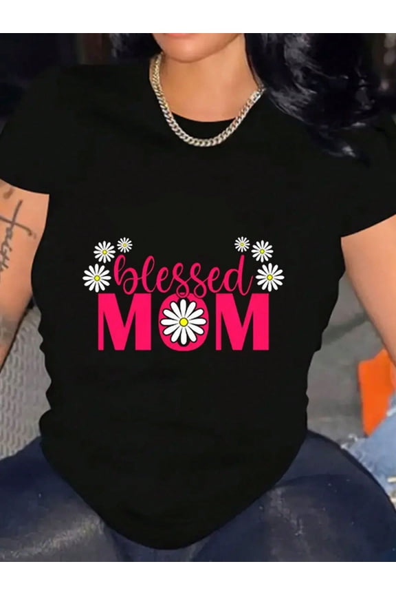 Blessed Mom Daisy Floral Valentine's Day Gift Women Casual Short Sleeve T-Shirt