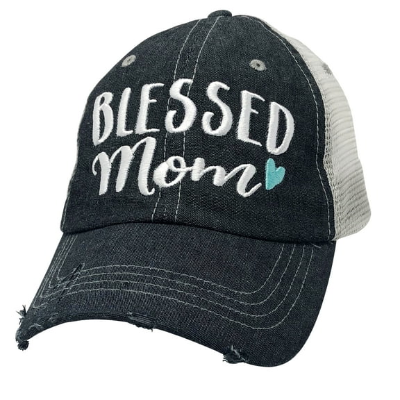 Blessed Mom Embroidered Baseball Hat Mesh Trucker Style Hat Cap Mothers Day Pregnancy Announcement Dark Grey