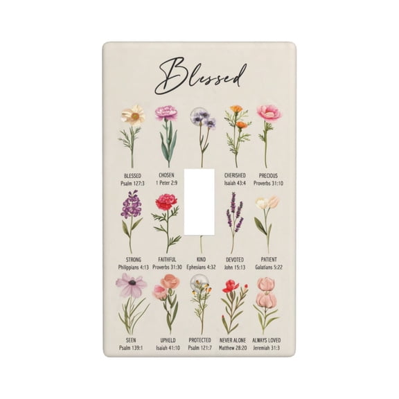 Blessed Mom Flowers Floral Single Toggle Light Switch Plates Outlet Covers Decorative Electrical Wall Plate 1 Gang Receptacle Switchplate Decorate Plug Cover For Bathroom Bedroom 4.5 * 2.76 Inch