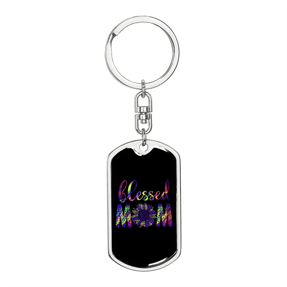 Blessed Mom Purple Stainless Steel or 18k Gold Premium Swivel Dog Tag Keychain