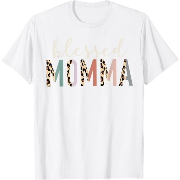 Blessed Momma Cute Leopard Print T-Shirt100% cotton