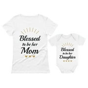 TSTARS Blessed Mommy & Me Mom T-shirt & Daughter Bodysuit Matching Set For Mother's Day Mom White Medium / Daughter White Newborn (0-3M)