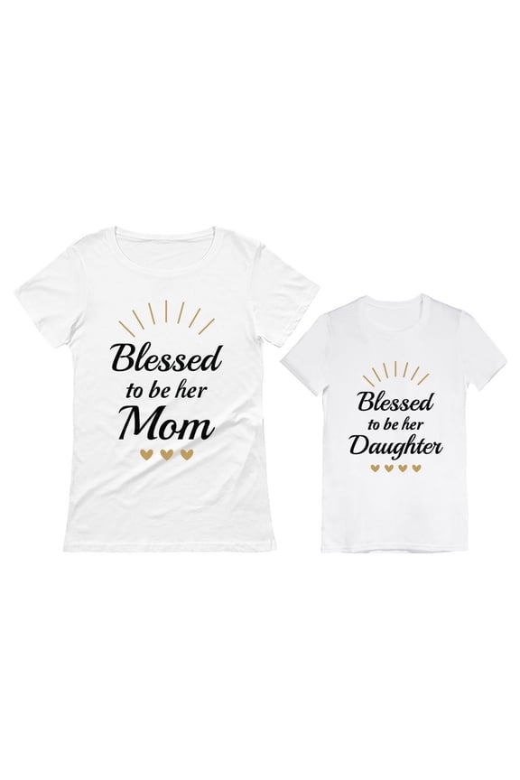 Blessed Mommy and Me Outfits Mother Daughter Matching Shirts Mothers Day Set Mom White Large / Daughter White 5/6