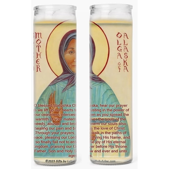 Blessed Mother MATUSHKA OLGA of Alaska Two or Four Glass Candles Available with or Without Prayer Card (2 Candles + HC)