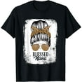 thumbnail image 1 of Blessed Nana Messy Hair Bun Leopard Pattern Mother's Day T-Shirt, 1 of 4
