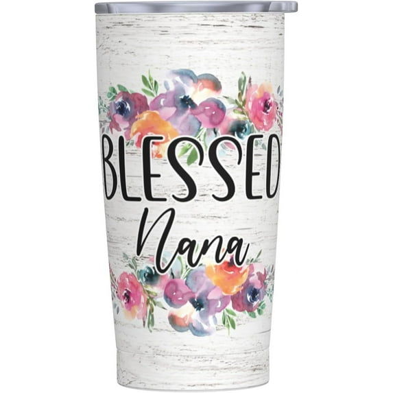 Blessed Nana Tumbler with Lid, Mother''s Day Gifts for Best Nana Ever, Grandma Birthday Gift for Nana From Grandkids, Stainless Steel Vacuum Insulated Travel Mug Iced Coffee Cup 20oz
