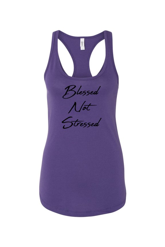 Blessed Not Stressed Ladies Racerback Tank Top-Purple Rush-xs