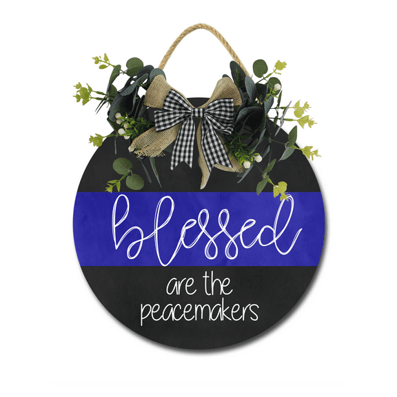 Blessed Are The Peacemakers Sign Front Door Porch Decorations, Round Rustic Wood Hanging Sign for Farmhouse Porch Outdoor Home Holiday Front Door Sign Decor