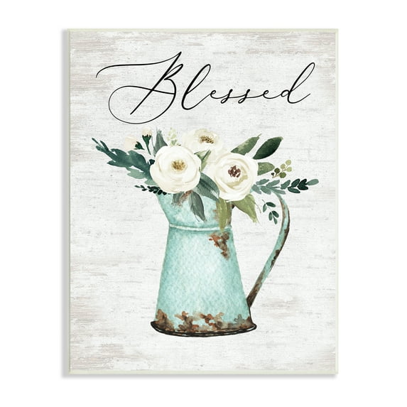 Blessed Phrase Vintage Farm Can White Flower Bouquet 13 in x 19 in Framed Painting Art Print, by Stupell Home Décor