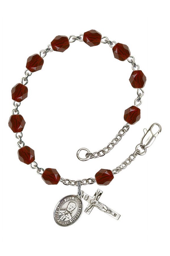 Blessed Pier Giorgio Frassati Silver Plate Rosary Bracelet 6mm January Red Fire Polished Beads Crucifix Size 5/8 x 1/4 medal