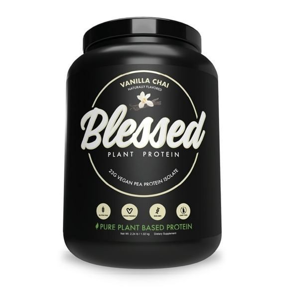 Blessed Vegan Protein Powder - Plant Based Protein Powder Meal Replacement Protein Shake, 23g of Pea Protein Powder, Dairy Free, Gluten Free, Soy Free, No Sugar Added, 30 Servings (Vanilla Chai)