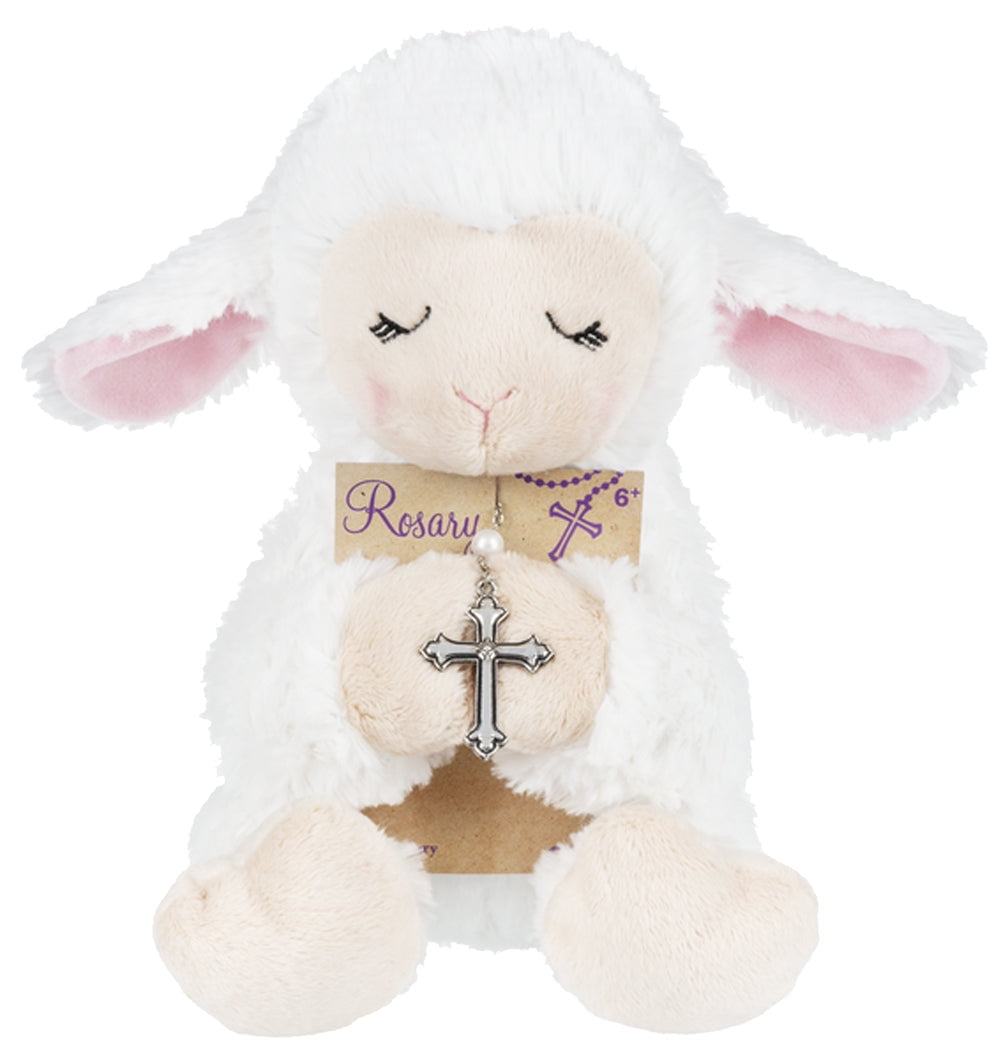 Blessed Plush Lamb 8.5 inches with Rosary Set for First Communion