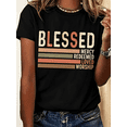 thumbnail image 1 of Blessed Positive Words Letter T-Shirts for Women Sleeve Basic Tees Shirts Holiday Women'S Clothes, 1 of 7