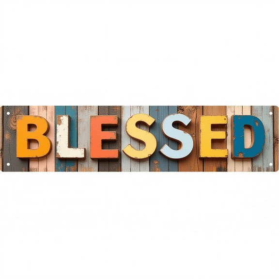 Blessed Quote Tin Signs 16*4 Inches "Blessed" Bedroom, Living Room, Patio Decor Family Sign, Home Sweet Home Sign, Outdoor Sign