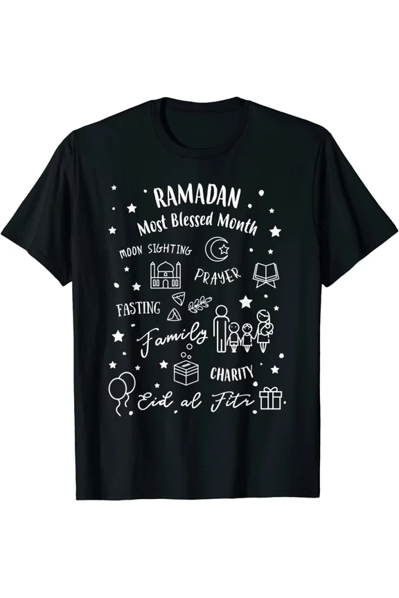 Blessed Ramadan Crescent Moon Eid Celebration Islamic Art Unisex T-Shirt, up to size 5XL