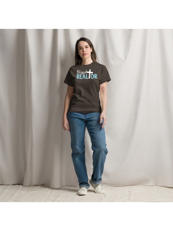 Blessed Realtor Real Estate Agent Broker Salesperson Graphic classic tee (Dark Chocolate, L)