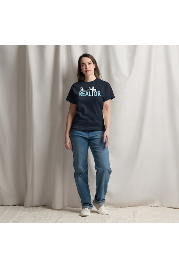 Blessed Realtor Real Estate Agent Broker Salesperson Graphic classic tee (Navy, L)