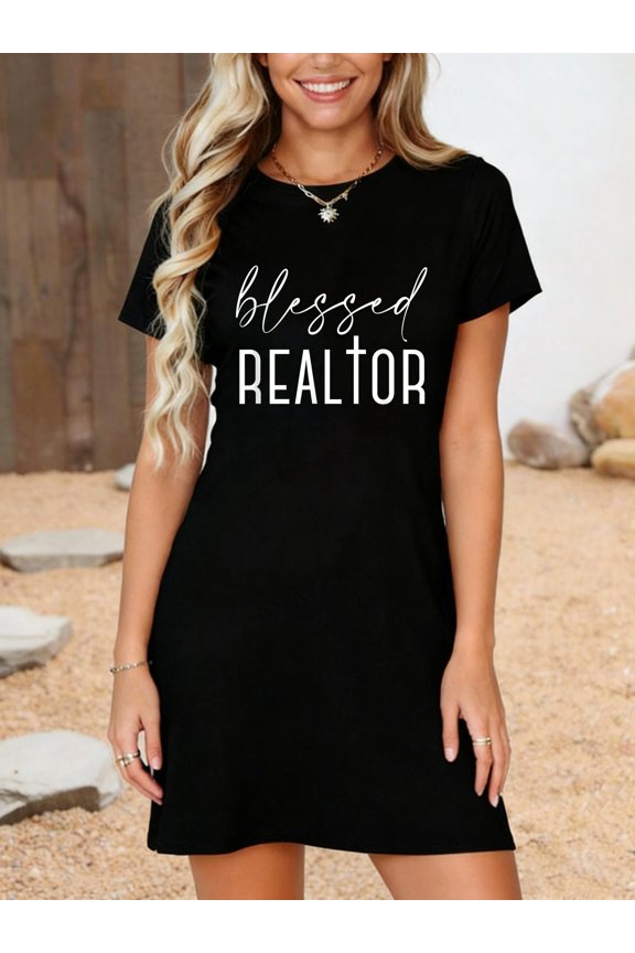 Blessed Realtor for Real Estate Agents and Brokers T-Shirt Dress Casual Summer Dress Everyday Outfit