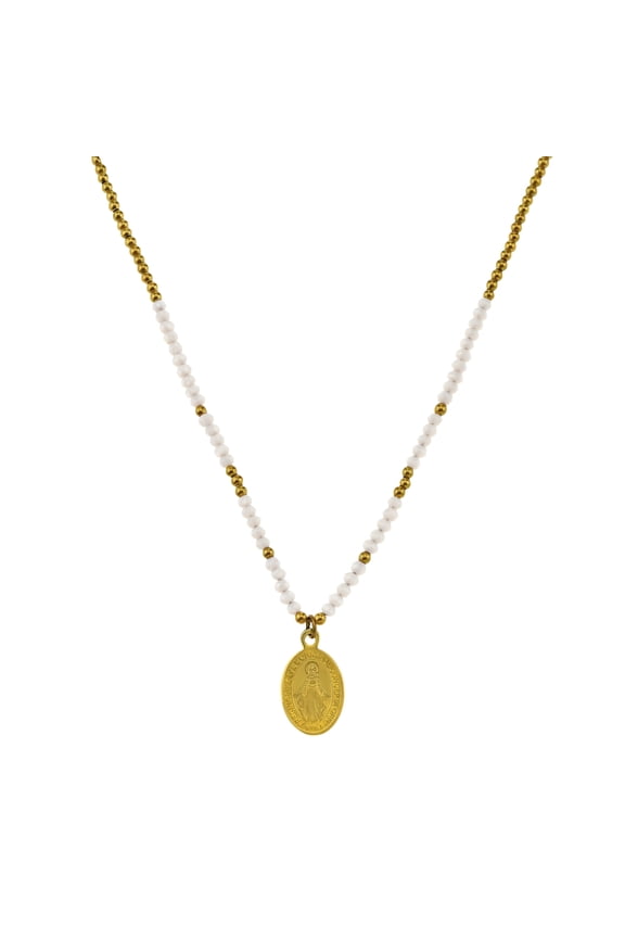Blessed Regina Sine Miraculous Medal Crystals and Brass Beads Necklace