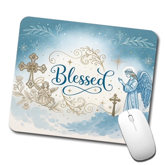 Blessed Religious Angel Blue White Mouse Pad Low Profile Gaming Mat