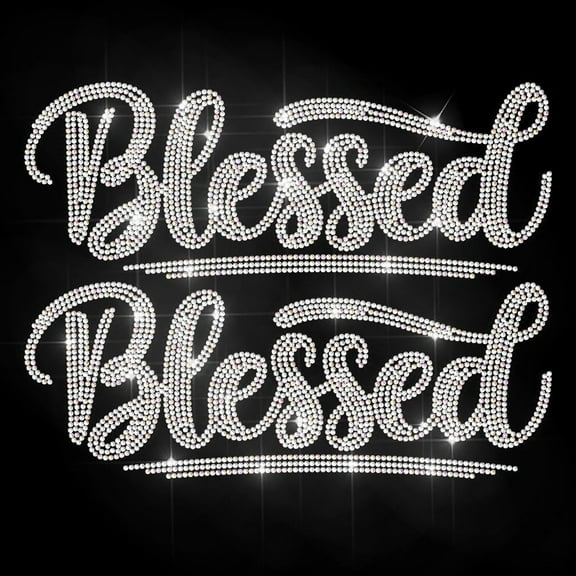 Blessed Rhinestone Iron on Decal Inspirational Word Hotfix Transfer Sticker Bling Lucky Letters Heat Transfer Patch Clothing Repair Applique for T-Shirt Hat Jacket Garment Bag DIY Decor