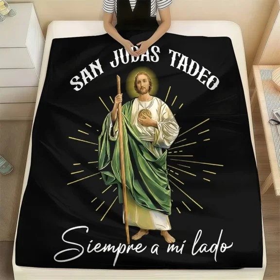 Blessed San Judas Tadeo Blanket ,Soft Warm Cozy JESUS Flannel Throw Blanket ,Inspirational Religious Gifts for Women Men Christian Catholic Faith Prayer Soft Cozy Flannel Throw Blankets for Bed Couch