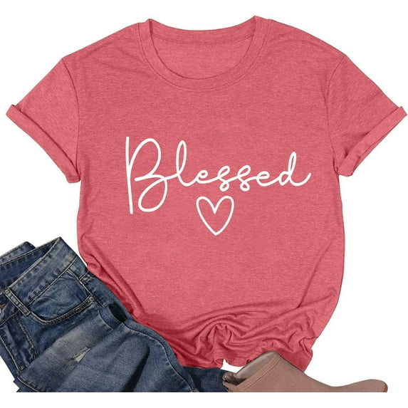 Blessed Shirt Women Short Sleeve Crew Neck Cute Tee Graphic Shirts Tops Christian T-Shirts for Women