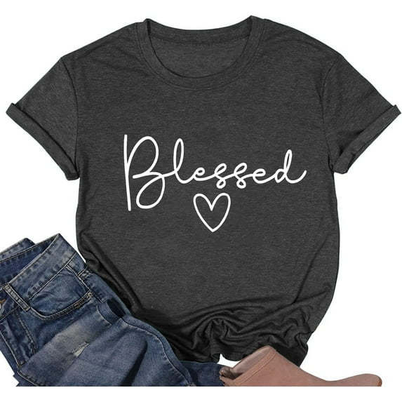 Blessed Shirt Women Short Sleeve Crew Neck Cute Tee Graphic Shirts Tops Christian T-Shirts for Women
