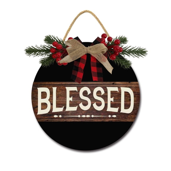 Blessed Sign Front Door Porch Decorations, Round Rustic Wood Hanging Sign for Farmhouse Porch Outdoor Home Holiday Front Door Sign Decor